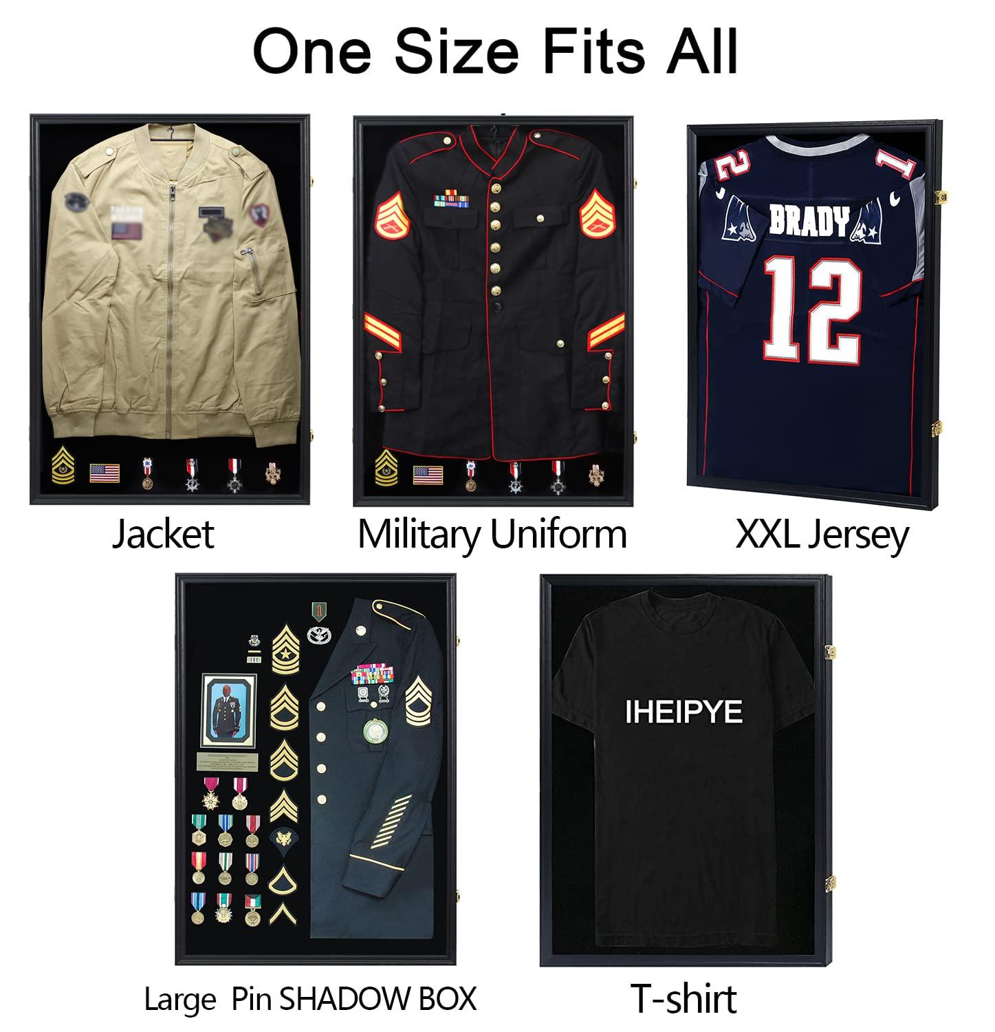 IHEIPYE Iheipye Military Uniform Shadow Box - Police Uniform Display Case - Jacket Display Box with 98% Uv Protection Acrylic and Hanger for Navy Police Officer Uniform Jacket XXL Sport Shirt, Black