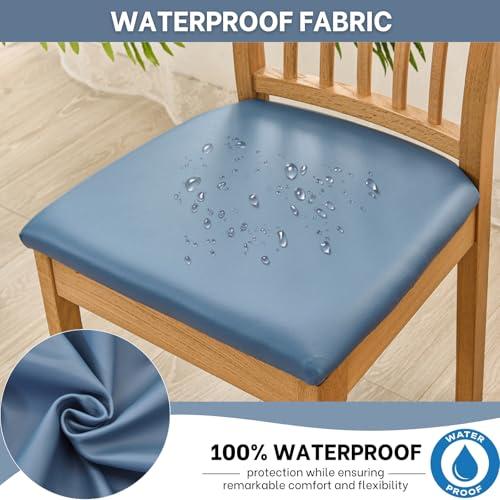 SearchI SearchI Waterproof PU Leather Seat Covers for Dining Chairs, 4 Pack Stretch Dining Room Chair Seat Covers, Kitchen Chair Seat Covers Protectors (Blue)