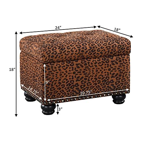 Convenience Concepts Convenience Concepts Designs4Comfort 5th Avenue Upholstered Storage Ottoman 24\" - Contemporary Foot Stool and Seat with Hinged Lid for Living Room, Dining Room, Office, Den, Forest Leopard Print Fabric
