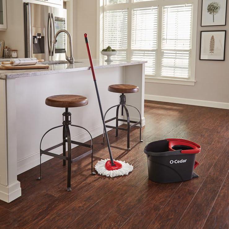 O-Cedar O-Cedar Easywring Microfiber Spin Mop & Bucket Floor Cleaning System with 1 Extra Refill,Red / Gray