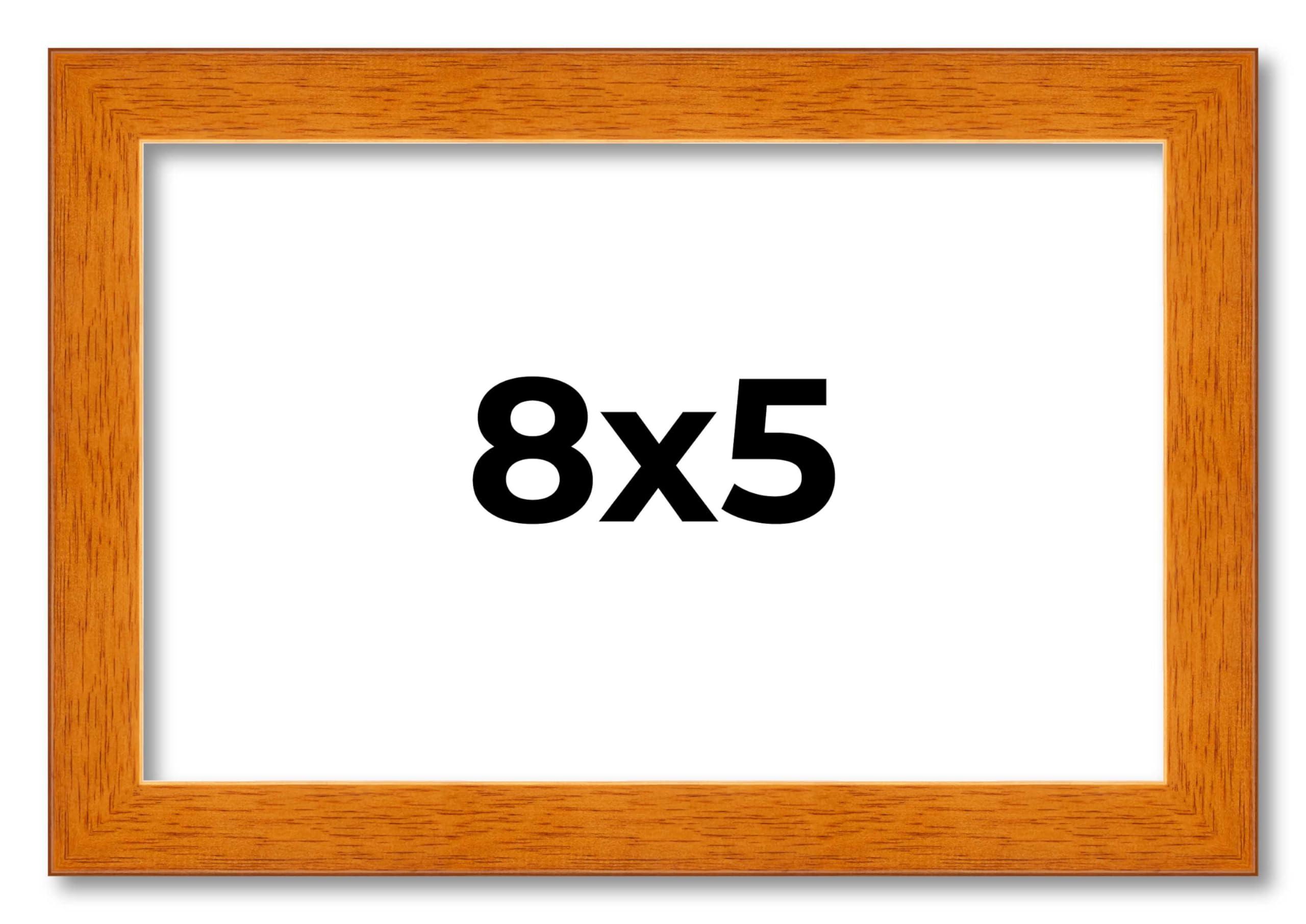 CustomPictureFrames.com 8x5 Frame Brown Honey Pecan Solid Wood Picture Frame | 0.75 Inch Moulding Width | Complete with UV Acrylic Plexiglass, Foam Board Backing & Hanging Hardware