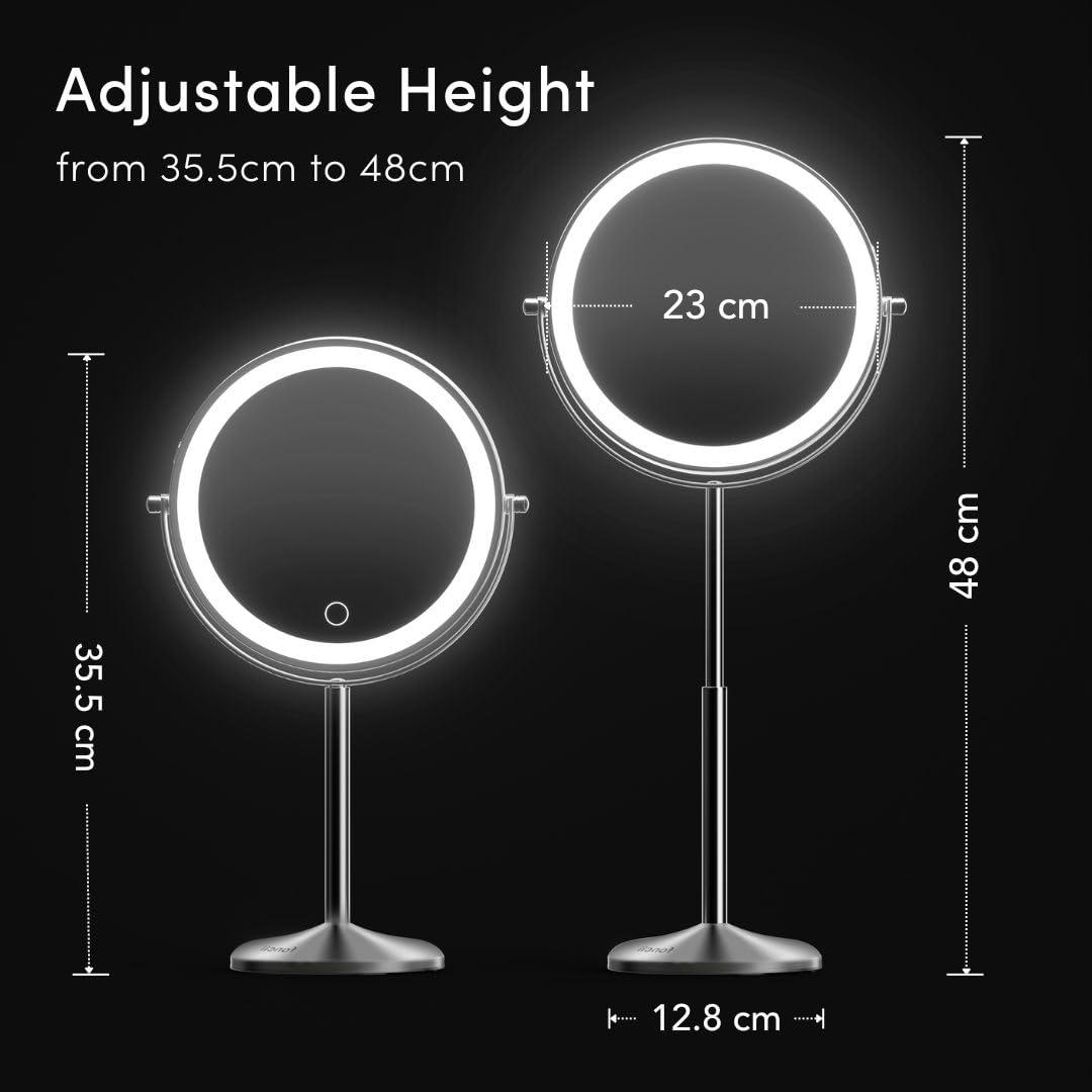 Fancii Fancii 9-Inch Lighted Makeup Mirror Height Adjustable with 10X /1X Magnification - Rechargeable, Double Sided LED Vanity Mirror with Light and Stand, 360 Swivel (Hailey)