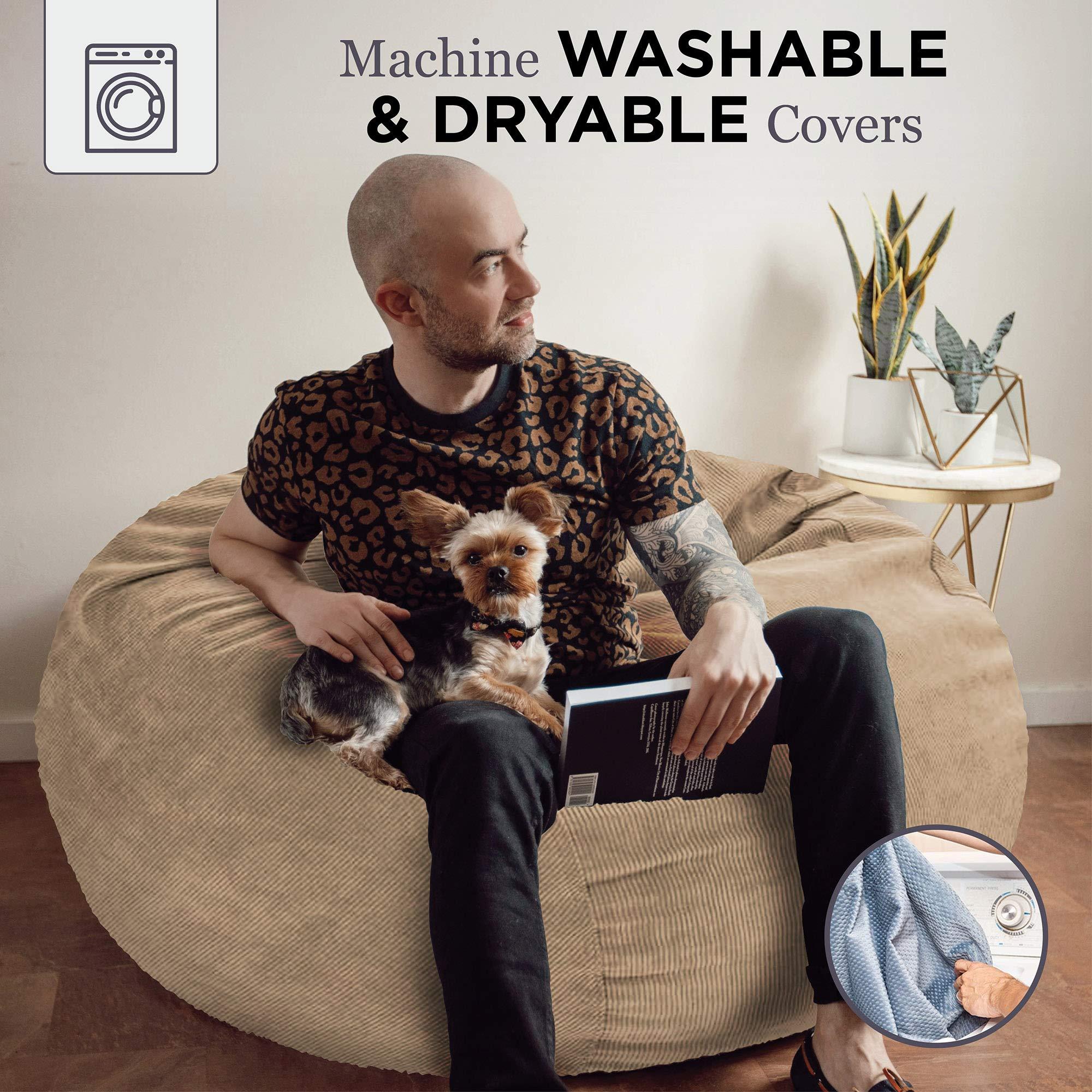 CordaRoy\'s CordaRoy\'s Corduroy Bean Bag Chair, Convertible Chair Folds from Bean Bag to Lounger, As Seen on Shark Tank, Khaki - Queen Size