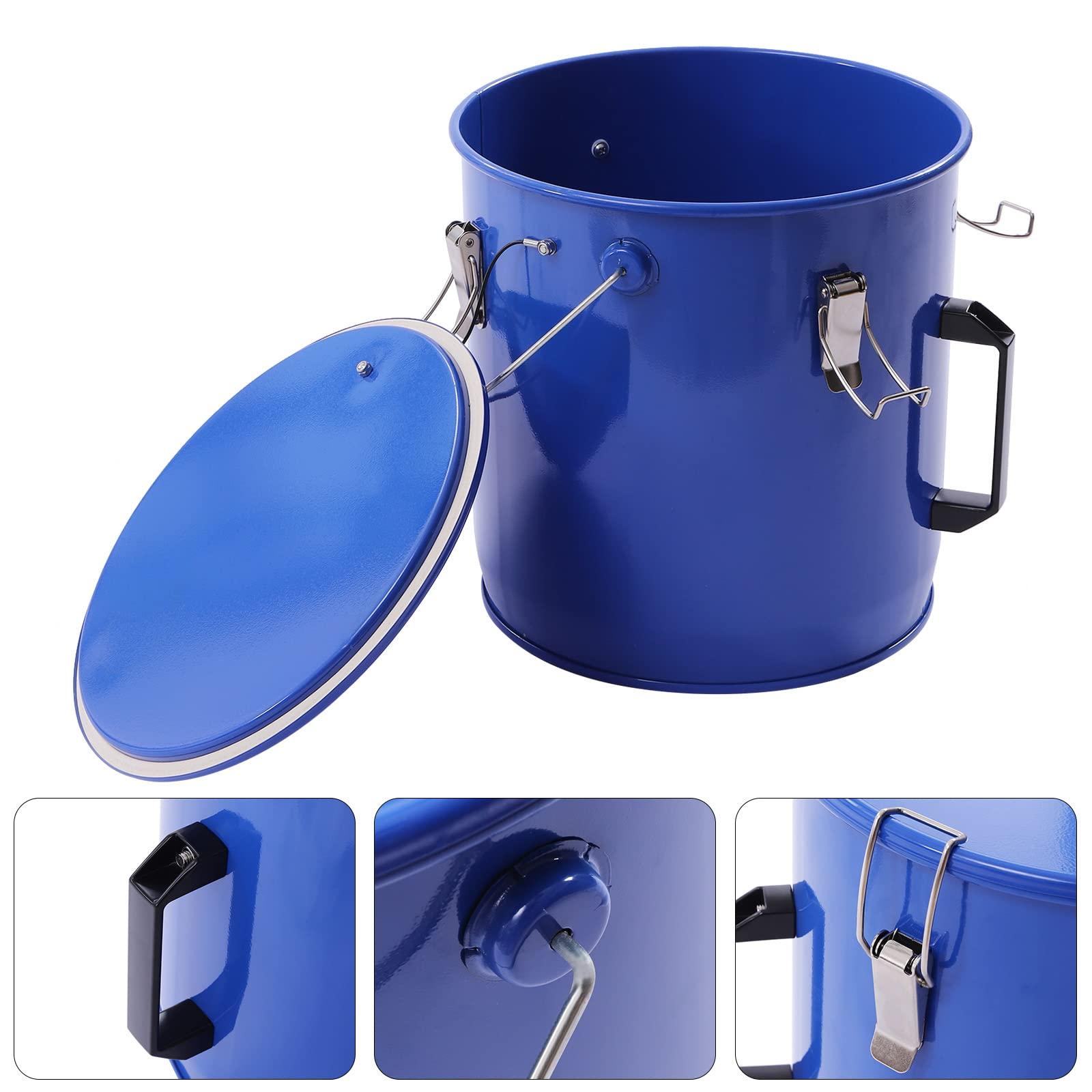 LOYALHEARTDY Fryer Grease Bucket 6 Gal/23 L Grease Disposal Bucket Oil Filter Pot Oil Disposal Caddy Steel Fryer Oil Bucket w/Lid & Lock Clips Oil Caddy w/Filter Bag Oil Transport Container, Blue