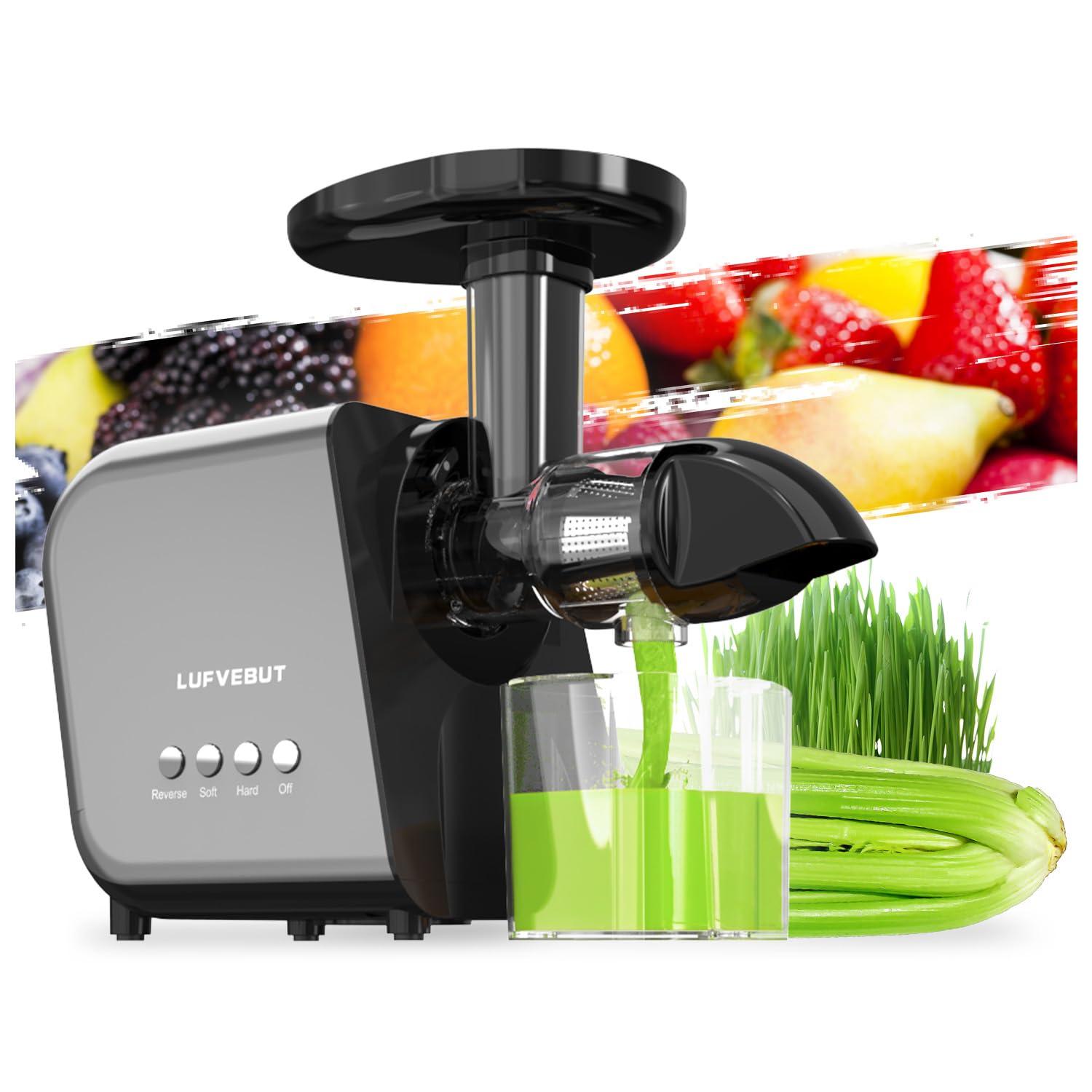 LUFVEBUT Slow Juicer Machine for Vegetables and Fruits Cold Press Masticating Juicer Extractor Celery Wheatgrass Leafy Greens Carrot Ginger Beet, Easy to Clean Juicer BPA-Free Reverse Function,Dishwasher Safe
