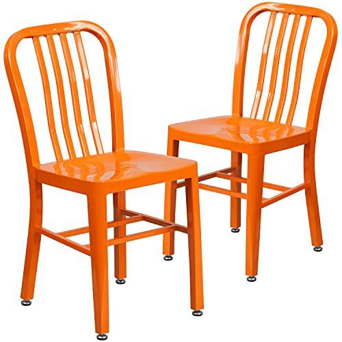 Flash Furniture Flash Furniture Gael Commercial Grade 2 Pack Orange Metal Indoor-Outdoor Chair