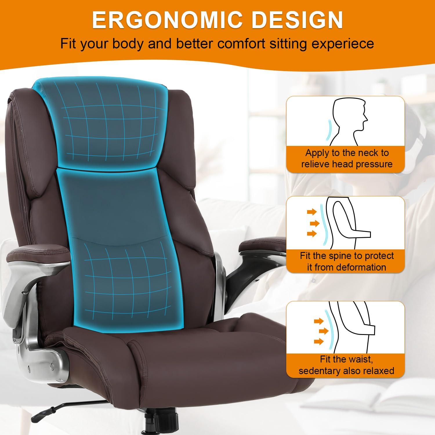 PayLessHere PayLessHere Big and Tall Office Chair 400lbs Adjustable Executive Leather Desk Chair with Armrest Computer Desk Chair Rolling Swivel Computer Pu Leather Chair for Heavy People (Brown)