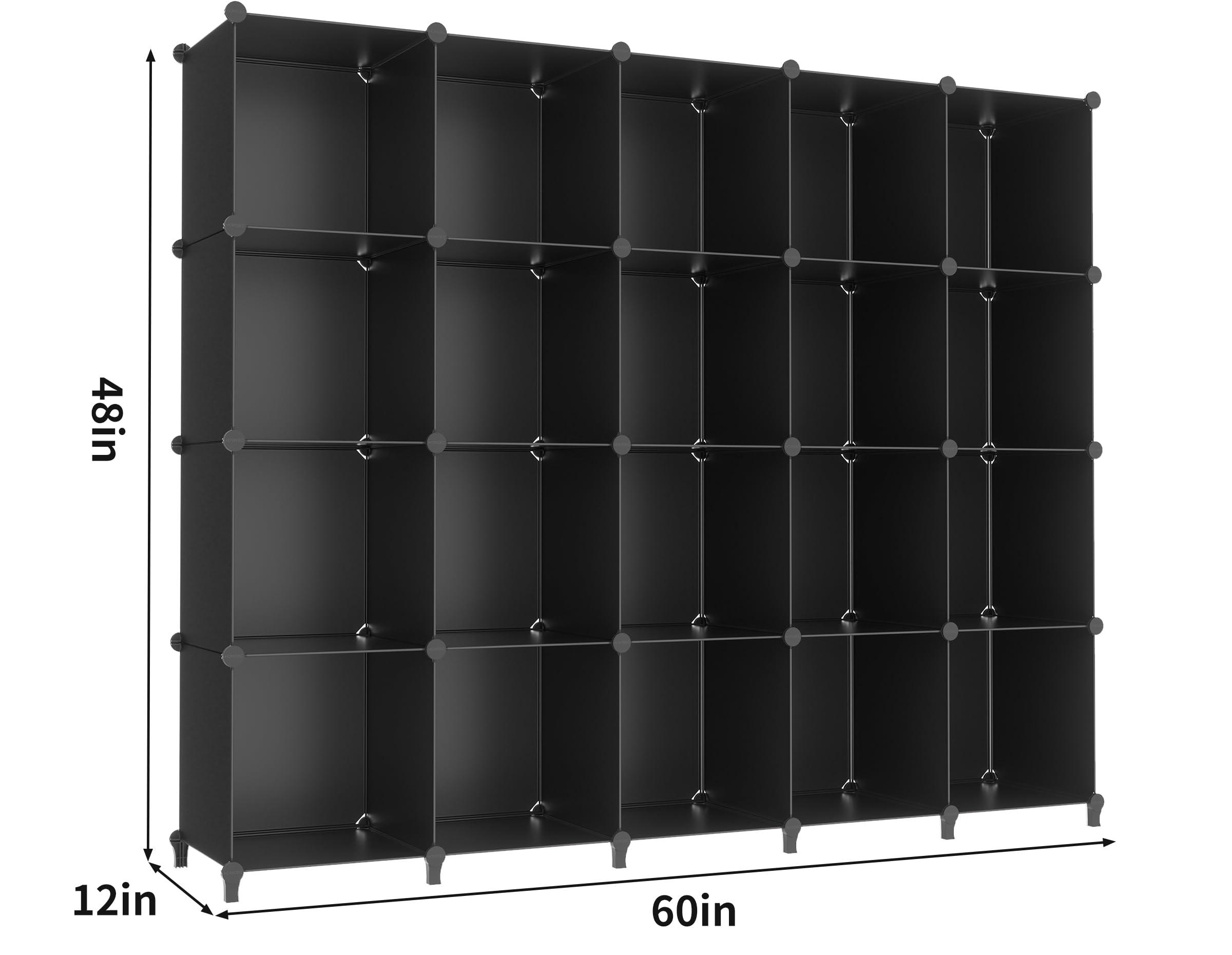 HOMIDEC HOMIDEC 20-Cube Black Storage Organizer, Modular Shelf With Hammer, Storage Bin Cabinet Closet Bookshelf for Living Room, Bedroom, Office, Each Cube Size 11.8 x 11.8 Inch