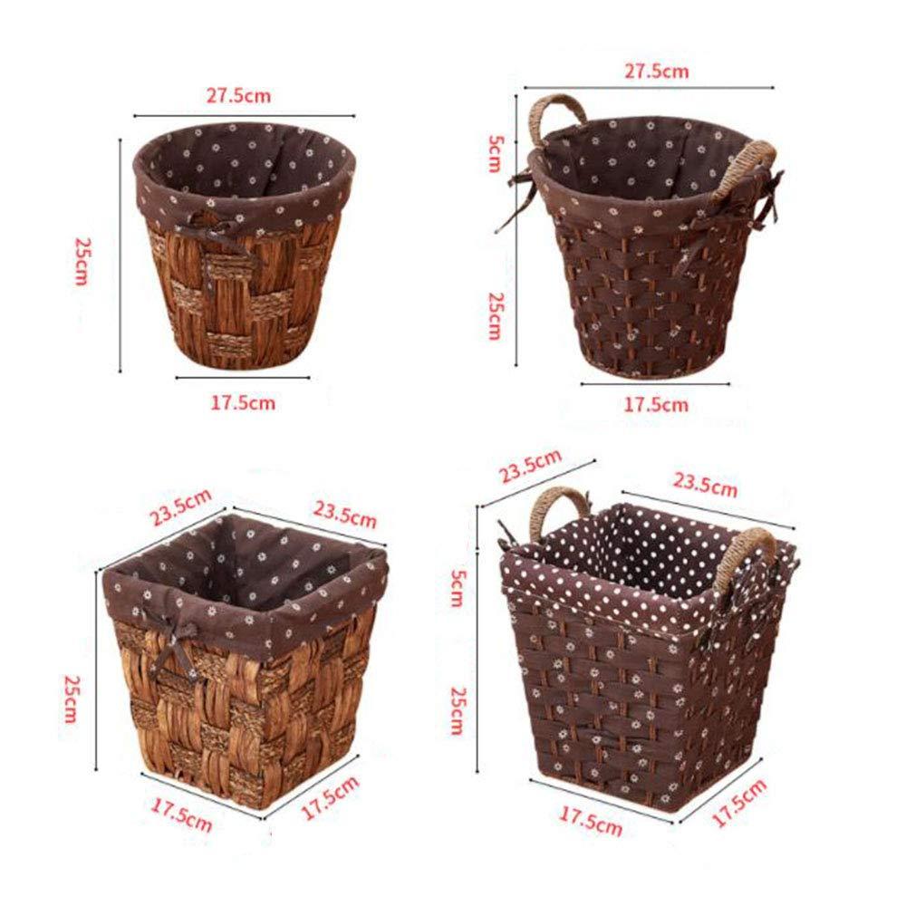 YKLL YKLL Trash Can Round Rattan Waste Basket,small Wicker Woven Storage Baskets,square Decorative Trash Can With Liner,office Waste Bin Recycle Bin For Cafe,home Trash Bin (D 17.5x17.5x21.5cm)