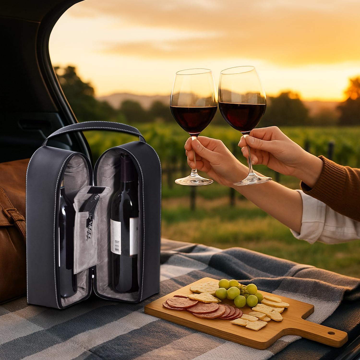 Bey-Berk Bey-Berk Leather Wine Bottle Carrier Caddy Travel Tote Bag & Tool Set,Black