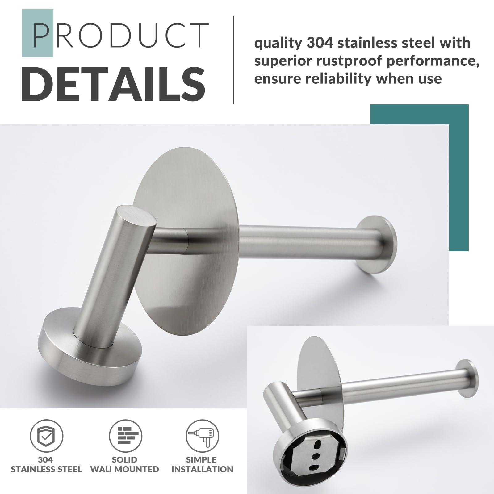 Aomasi Vertical Toilet Paper Holder, Aomasi SUS304 Stainless Steel Toilet Tissue Roll Hanger with Round Plate, Bathroom TP Roll Organizer, Wall Mounted, Brushed Nickel