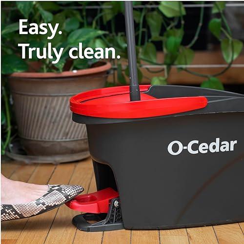 O-Cedar O-Cedar Easywring Microfiber Spin Mop & Bucket Floor Cleaning System with 1 Extra Refill,Red / Gray