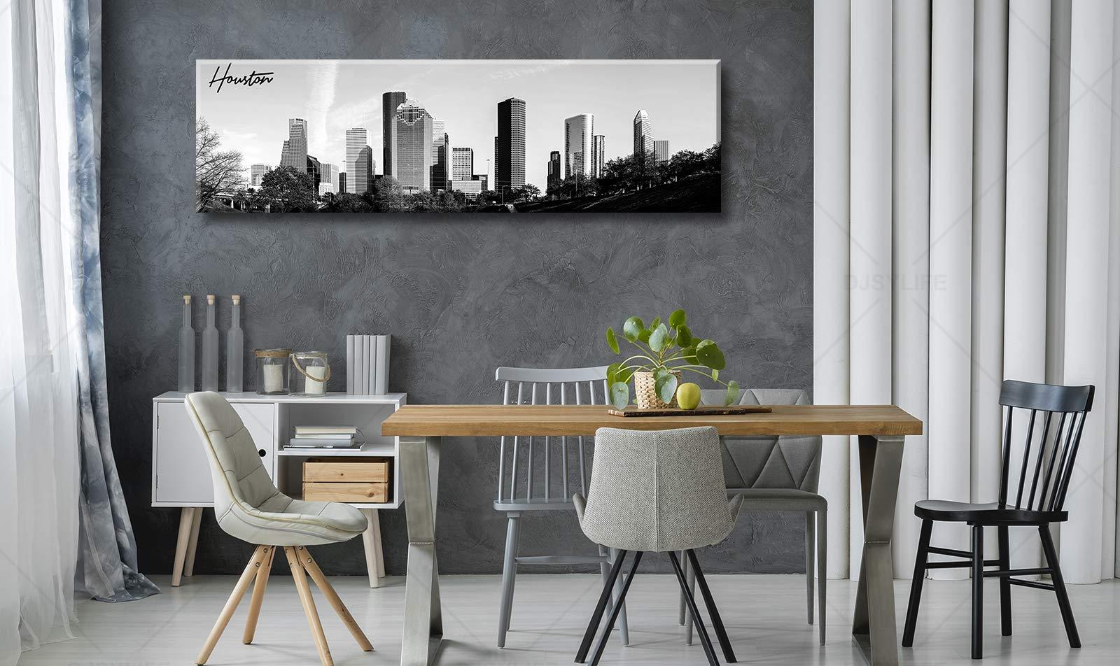 DJSYLIFE Black and White Wall Art Houston Skyline Canvas Print Picture Panoramic Cityscape Poster Decoration for Bedroom Office Home Decor Framed and Ready to Hang, 13.8"x47.3"