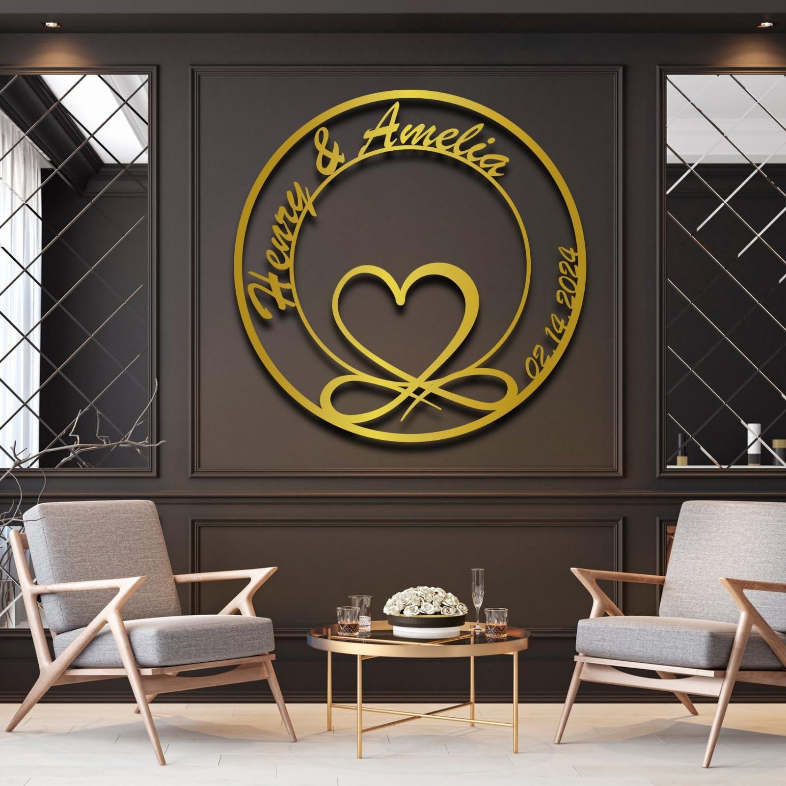 lunwall Infinity Heart Metal Wall Art, Infinity Wall Decor, Metal Heart Wall Decor, Metal Infinity Sign Wedding Gifts, Personalized Infinity Sign, Metal Infinity Symbol, Personalized Wall Art for Couples,