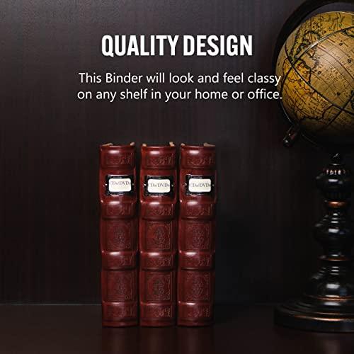 Bellagio-Italia Bellagio-Italia Tuscany CD/DVD Storage Binder Set - Leather - 144-Disc Capacity - Storage Organizer for DVDs, CDs, Blu Rays, & Video Games - Acid-Free Binder Organizer Sheets - 3 Pack - Crimson