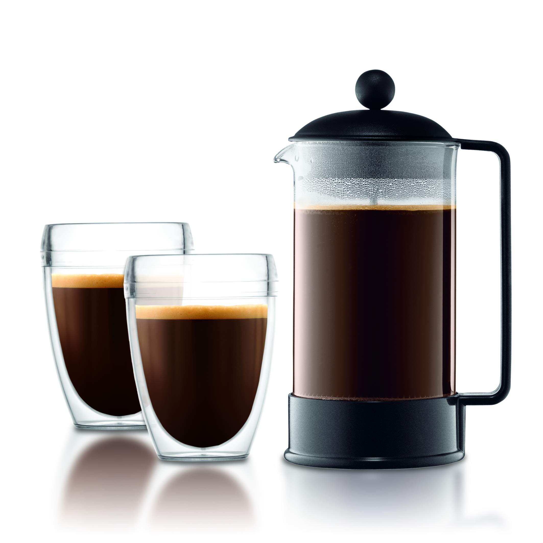 Bodum Bodum 12 oz Brazil French Press Coffee Maker, High-Heat Borosilicate Glass, Black - Made in Portugal