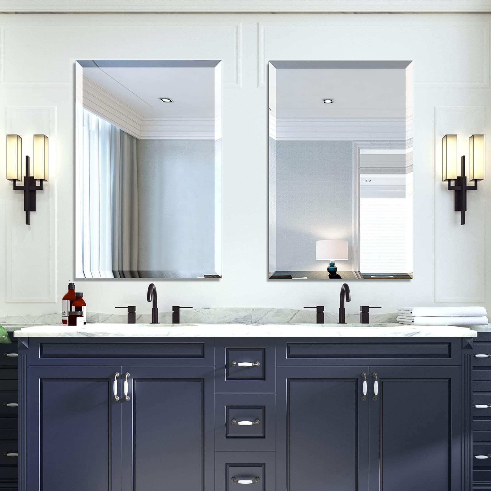 Mirrorons Mirrorons Beveled Mirror, Bathroom Mirrors for Wall 24\" x 36\", Frameless Rectangle Bathroom Mirror with Beveled Edge, Hangs Horizontally or Vertically, Upgraded Packing