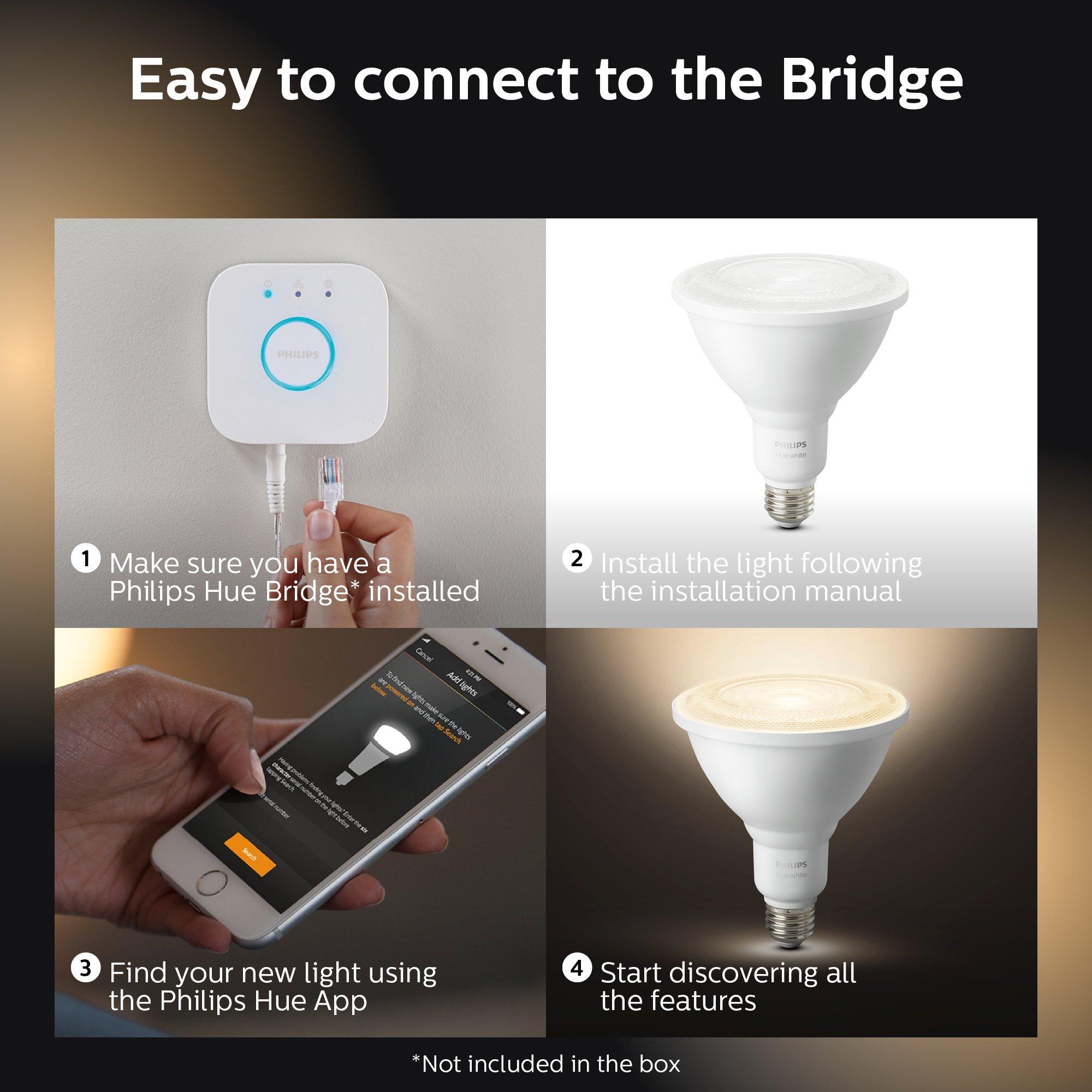 PHILIPS Philips Hue White Outdoor PAR38 13W Smart Bulbs Hub Required, 2 White PAR38 LED Smart Bulbs, Works with Alexa, Apple HomeKit and Google
