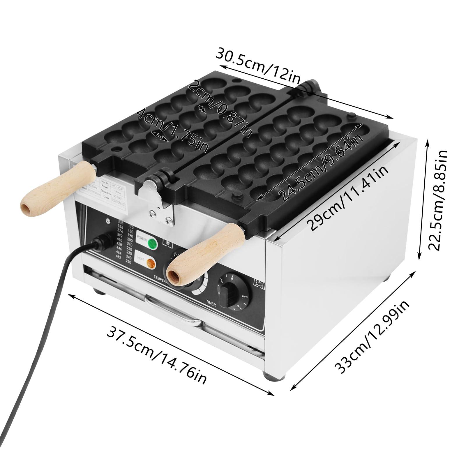 HAPPCUCOE Commercial 42 pcs Donut Ball Waffle Maker Waffle Baker Machine Nonstick Egg Hot Dog Baker Machine 1500W for Bakeries, Restaurants, Kiosks, Canteens