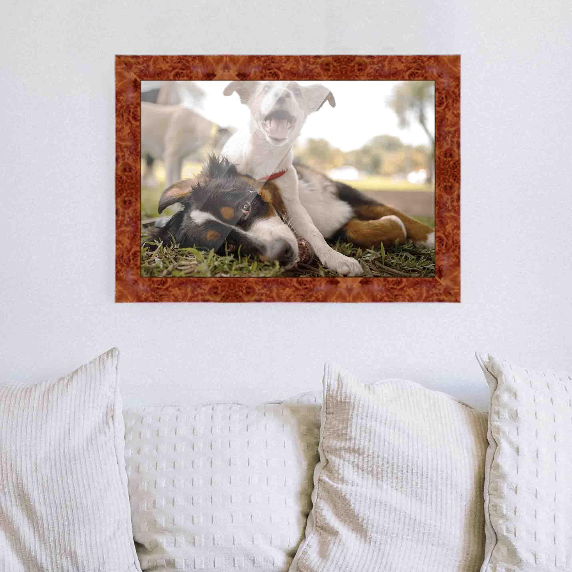 CustomPictureFrames.com 16x20 Brown Veneer Real Wood Picture Frame Width 1.75 Inches | Interior Frame Depth 0.5 Inches | Ruben Mid Century Photo Frame Complete with UV Acrylic, Foam Board Backing & Hanging Hardware