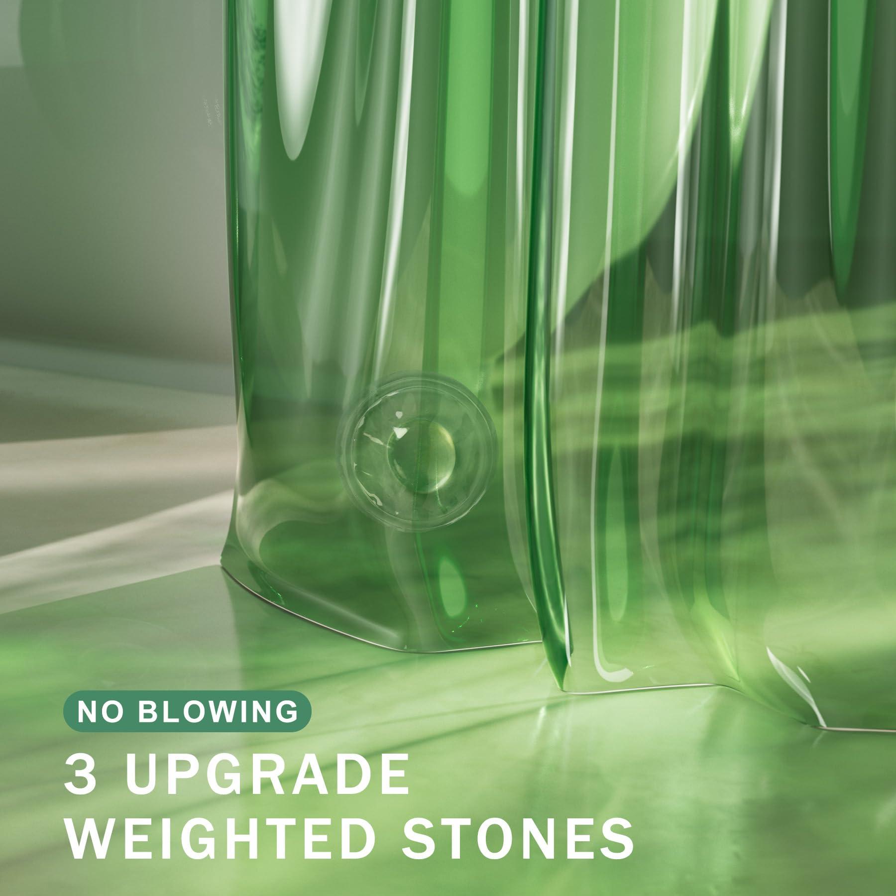 AmazerBath AmazerBath Shower Curtain Liner, 100% EVA Soft Clear Green Heavy Duty Shower Curtain and Liner 2-in-1, 72x72 Luxury Plastic Weighted Bathroom Shower Liner, 12 Rustproof Grommets & 3 Heavyweight Stones