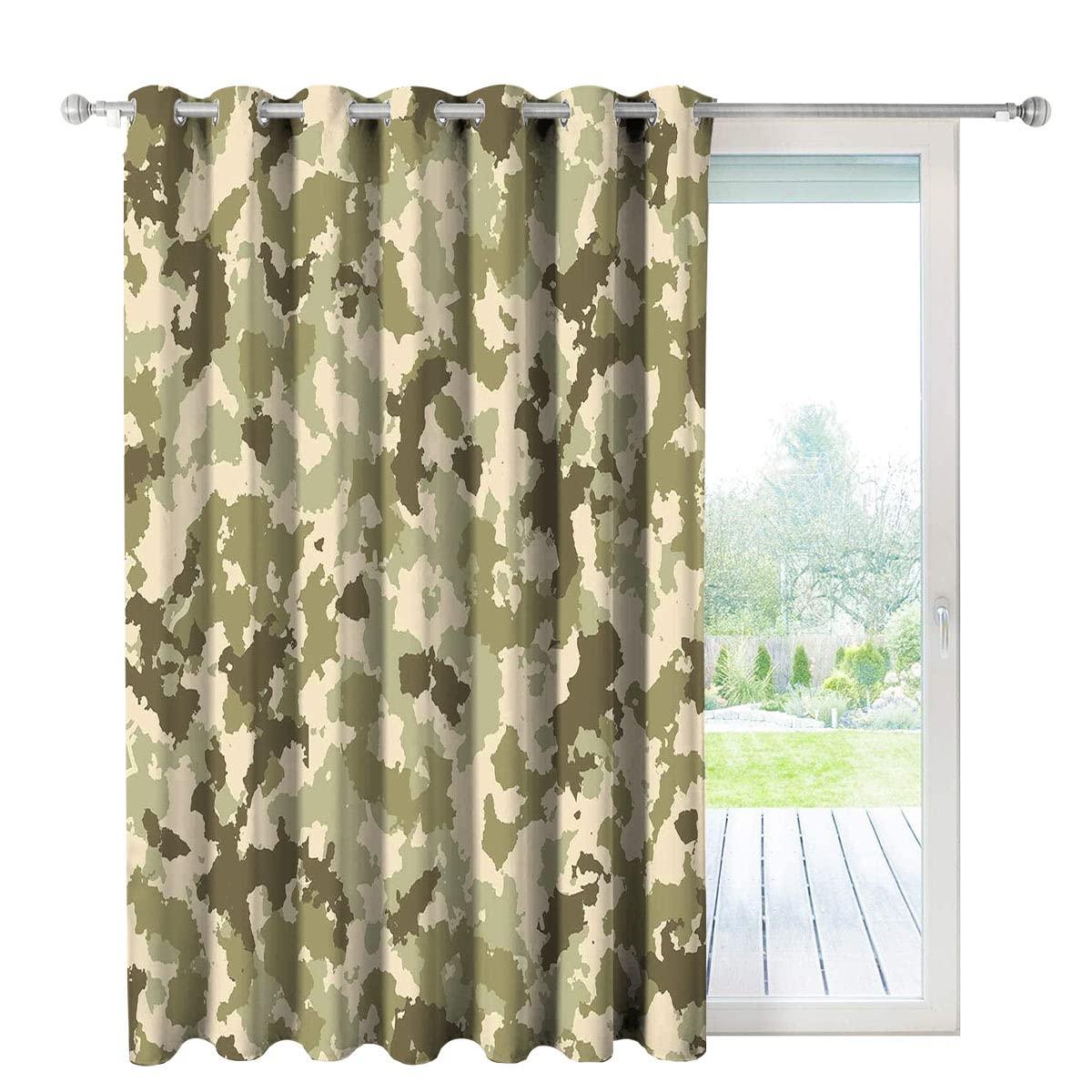 honying Camo Darkening Blackout Curtains Army Green Pale Green Cream Blackout Grommet Window Curtains for Bedroom W48 x L72