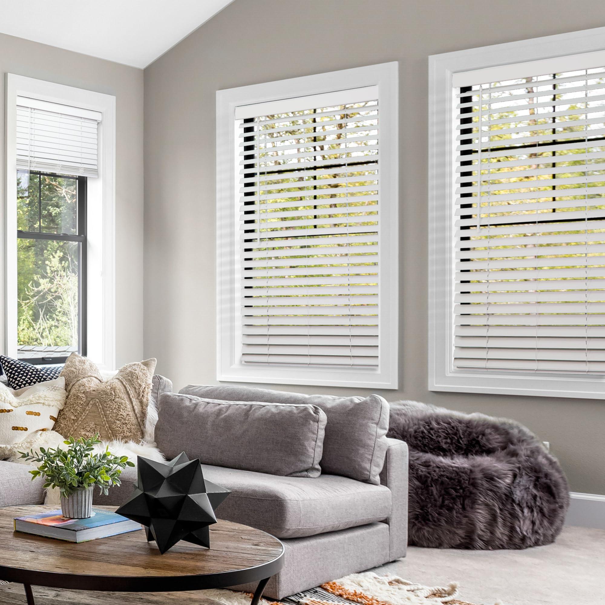 CHICOLOGY CHICOLOGY Faux Wood Blinds, Window Blinds, Wood Blinds, Window Shades, Window Treatments, Blinds & Shades, Window Shades for Home, Wooden Blinds, Basic White, 61.25" W X 48" H