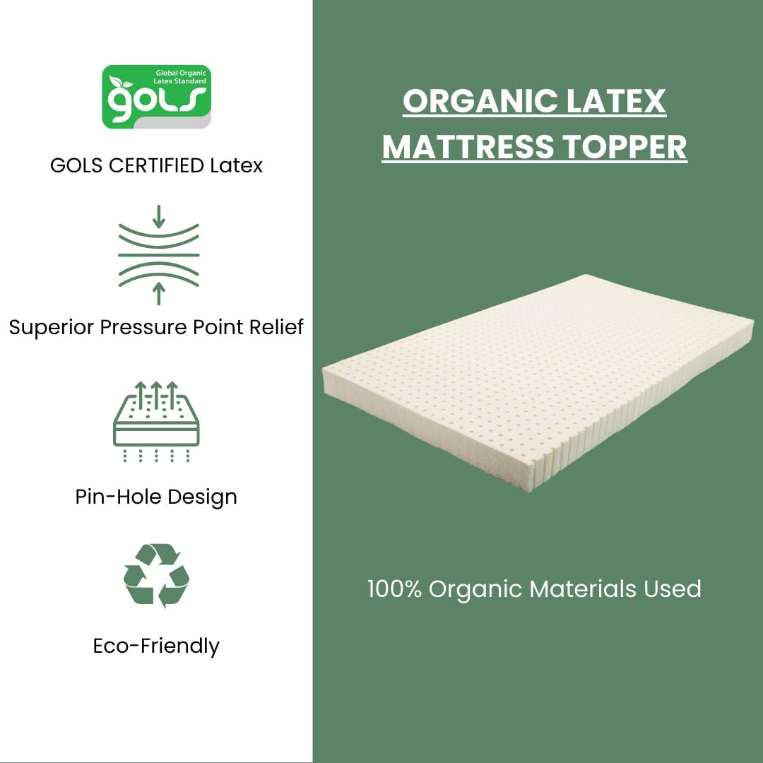 ORGANIC TEXTILES 3\" Inch Organic Latex Mattress Topper Pad (Medium, Full Size) GOLS Certified, Back Pain Relief Support, Hypoallergenic, Cooling and Breathable