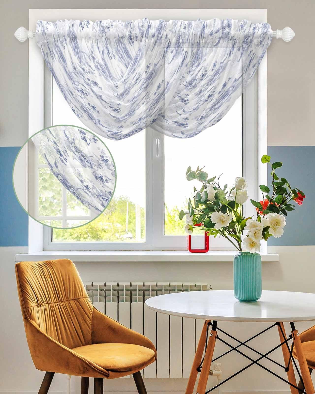 TocaHome TocaHome Swag Curtains Waterfall Valances for Windows, Spring Flower Roses Plant Valance for Living Room, Blue Background Window Scarf Curtain for Bathroom/Kitchen, 38.5x47.2 Inch