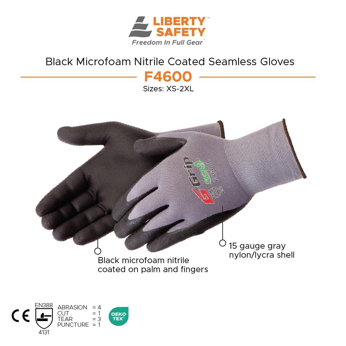 Liberty Glove & Safety Liberty Glove & Safety F4600S G-Grip Nitrile Micro-Foam Palm Coated Seamless Knit Glove with 13-Gauge Gray Nylon Shell, Small, Black (Pack of 12)
