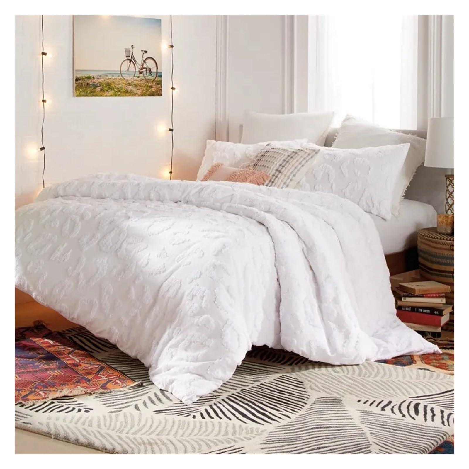 YChao YChao Bedding Bed Duvet Cover, Chenille Leopard 2 Piece Twin/Twin XL Comforter Set, White, Cotton, Chenille Tufted, Polyfill