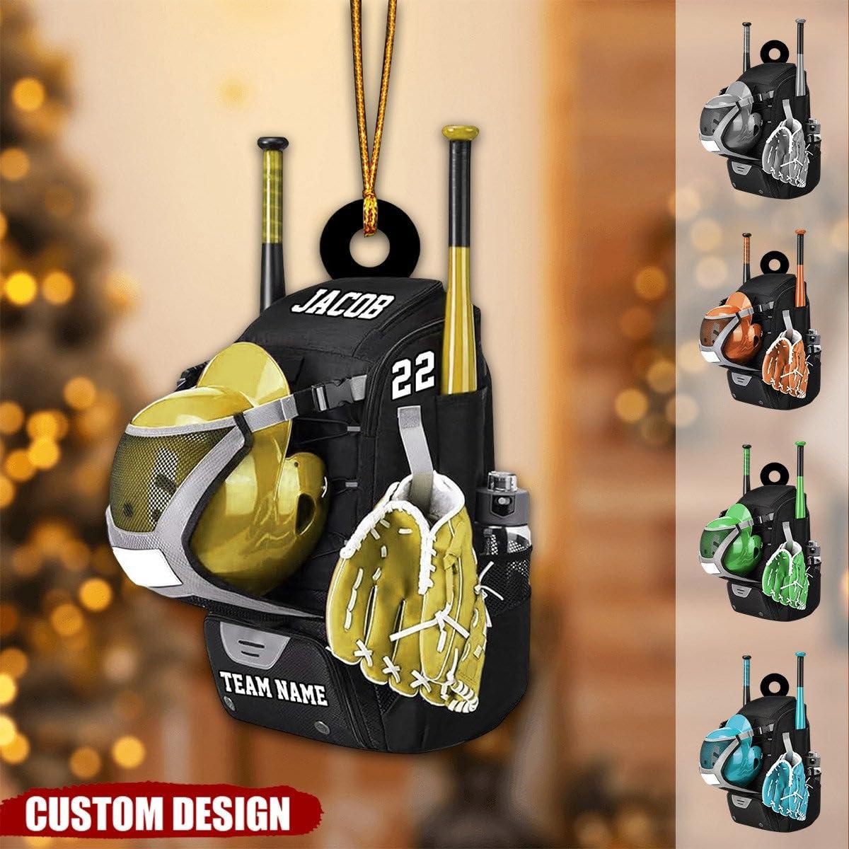 Generic Personalized Baseball Bag with Helmet & Gloves Christmas Ornament Gift For Baseball Lovers 2024 Personalized Christmas Tree Ornament for Baseball Lovers Baseball Glove Bat and Ball Ornament