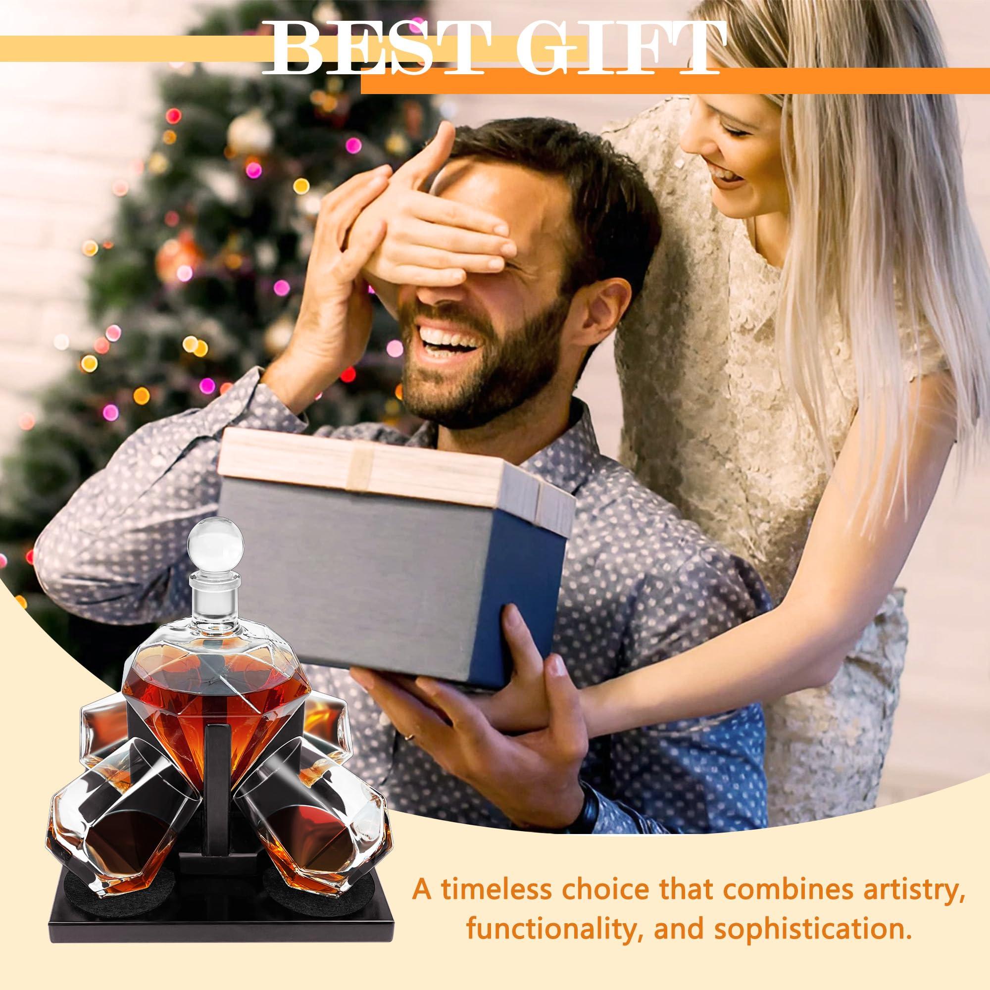 Montex Montex Whiskey Decanter Set Diamond Shape with 4 Glasses 4 Whiskey Stones, Gift for Men, Gift for Whiskey Lovers