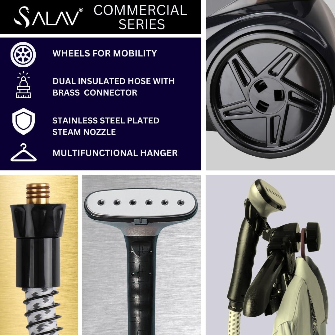 SALAV SALAV Heavy Duty Commercial Full-Size Garment Steamer with Foot Pedals and Extra Large 3L (101.5 oz) Water Tank, 1800 watts of Poweful Steam (Navy)