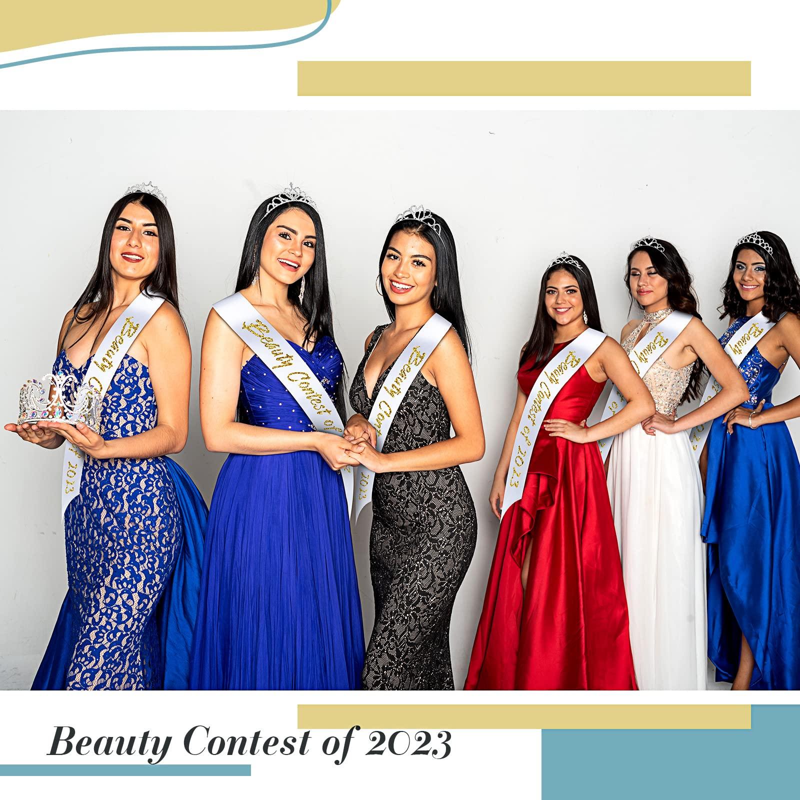 Juinte Juinte 12 Set Crown and Sashes Set Blank Satin Sashes for Pageants Rhinestone Prom Queen Tiara Crown White Blank Sash DIY for Birthday Wedding Beauty Pageant Prom Party Supplies(White, Silver)