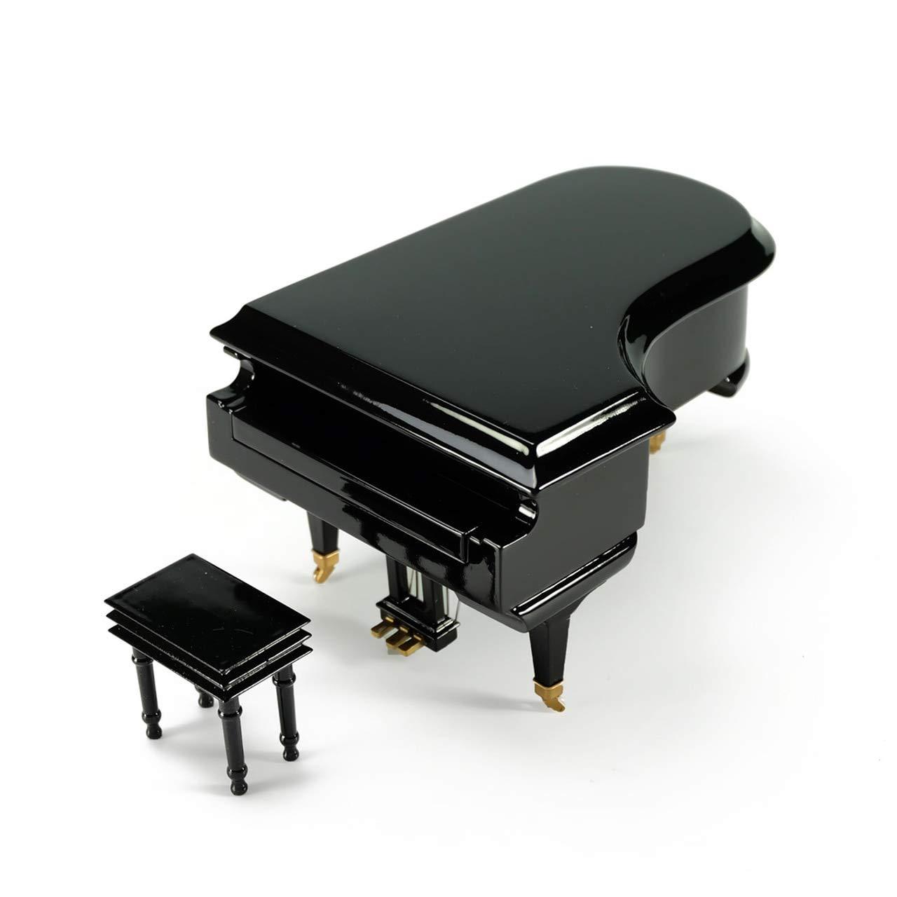 MusicBoxAttic Amazing 18 Note Miniature Musical Hi-Gloss Black Grand Piano Music Box - Many Songs to Choose - Beyond The Sea