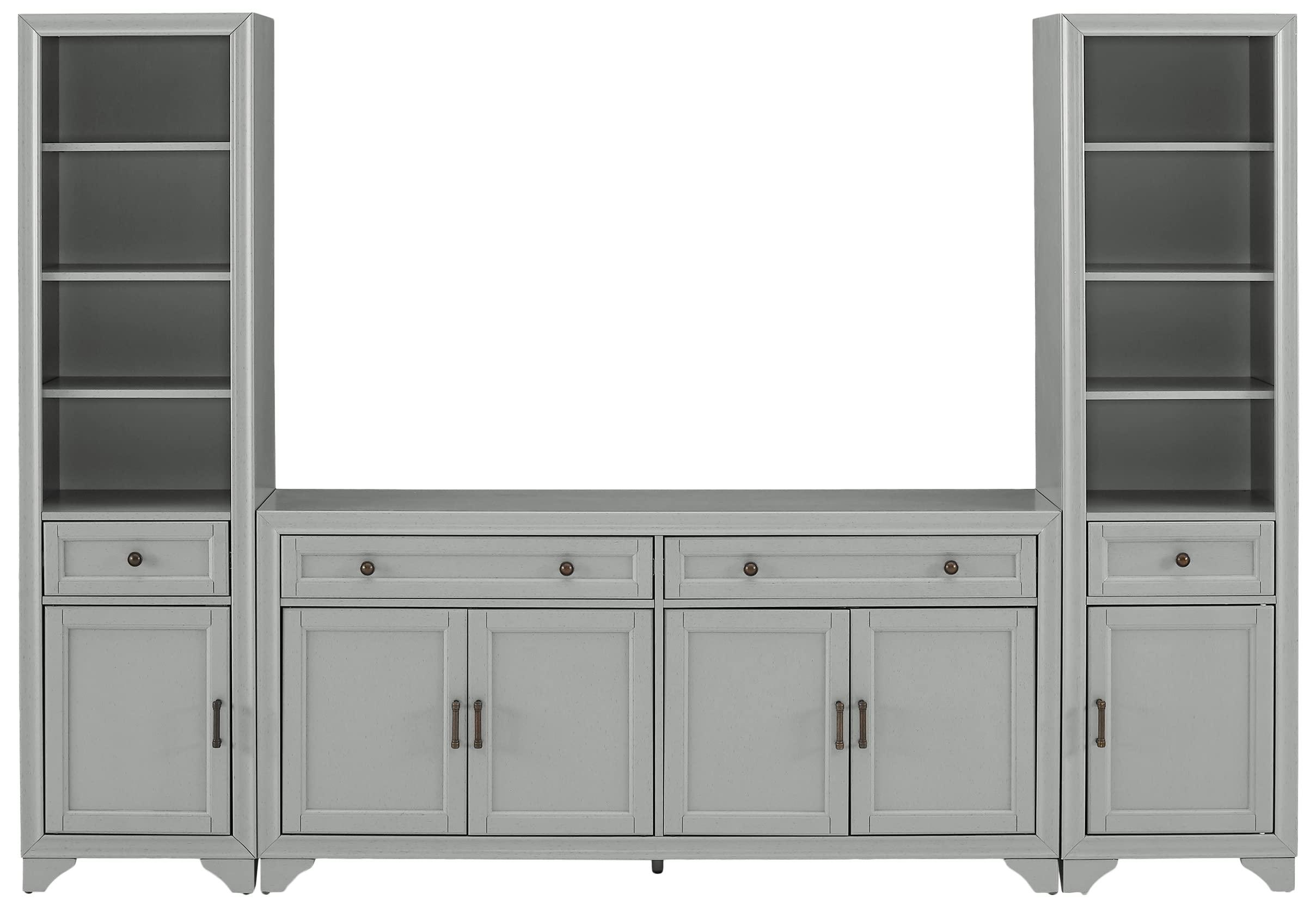 Crosley Furniture Crosley Furniture Tara 3-Piece Entertainment Center with TV Stand, Bookshelves, and Storage Shelves, Distressed Gray