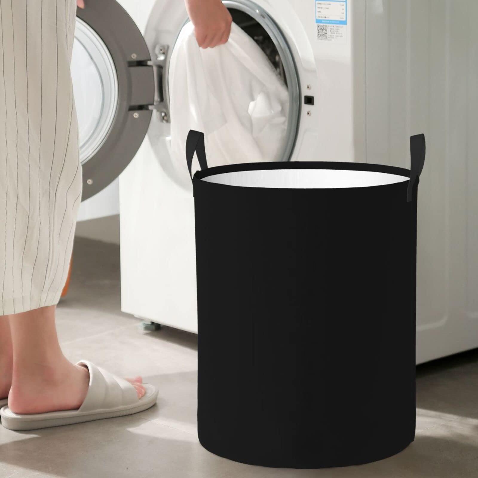 EdNeY Black Laundry Hamper with Durable Handle Waterproof Foldable Laundry Basket Round Dirty Clothes Organizer Storage Basket for Home Bathroom Office Nursery
