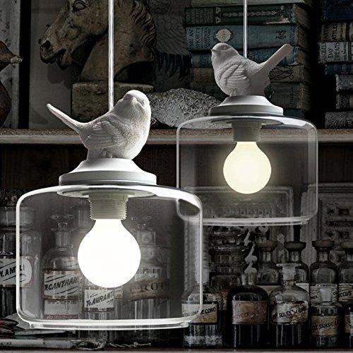 LITFAD LITFAD Contemporary Pendant Light 8\" Wide Ceiling Hanging Light White Resin Bird and Hand-Blown Clear Glass Shaded Pendant Lamp Adjustable Hanging Wire Chandelier in White