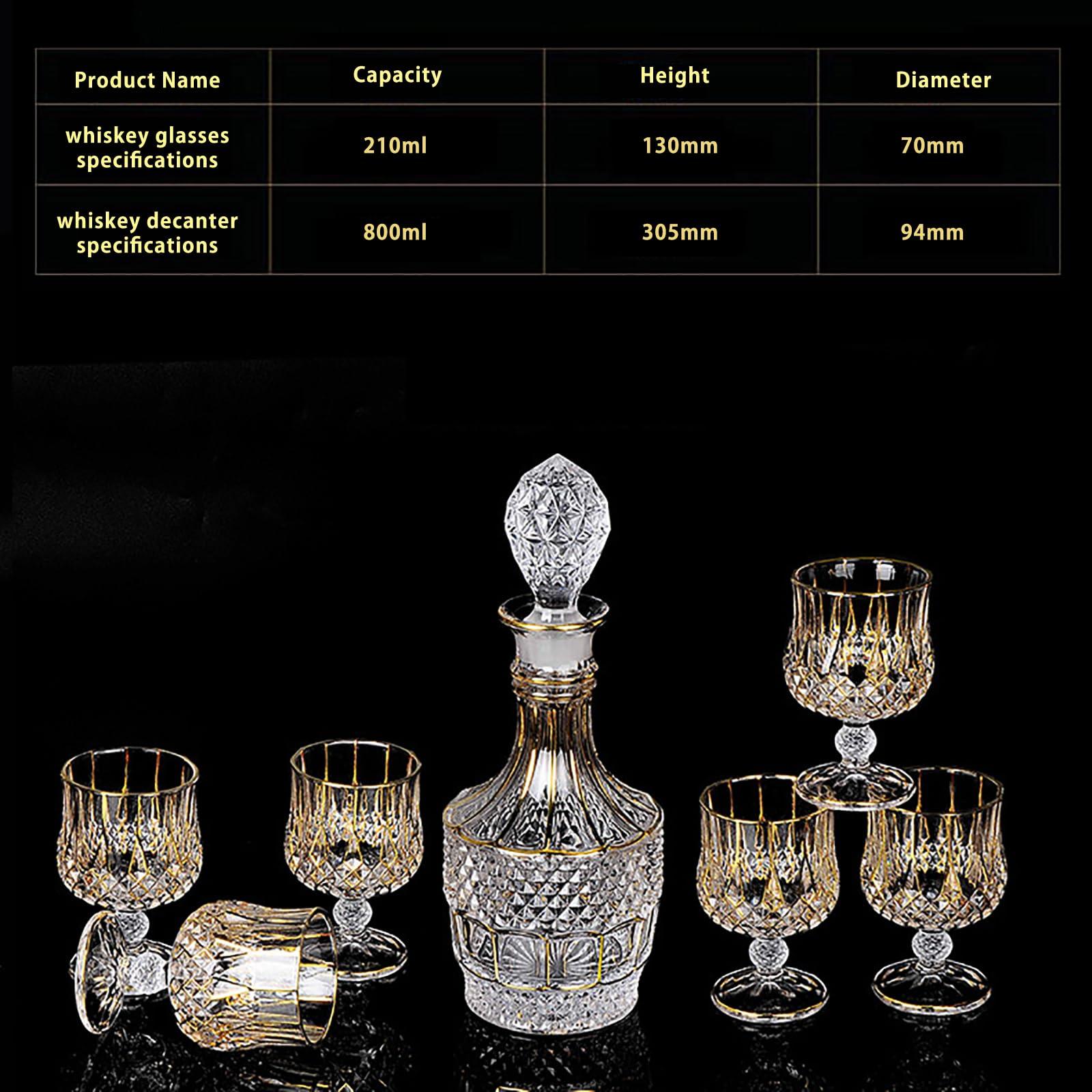 RIS LAN 7 piece whiskey decanter set for men, 27oz crystal decanters for liquor, 7.1oz whiskey glasses set of 6, crystal glasses for drinking rum cognac scotch tequila bourbon unique gifts for men