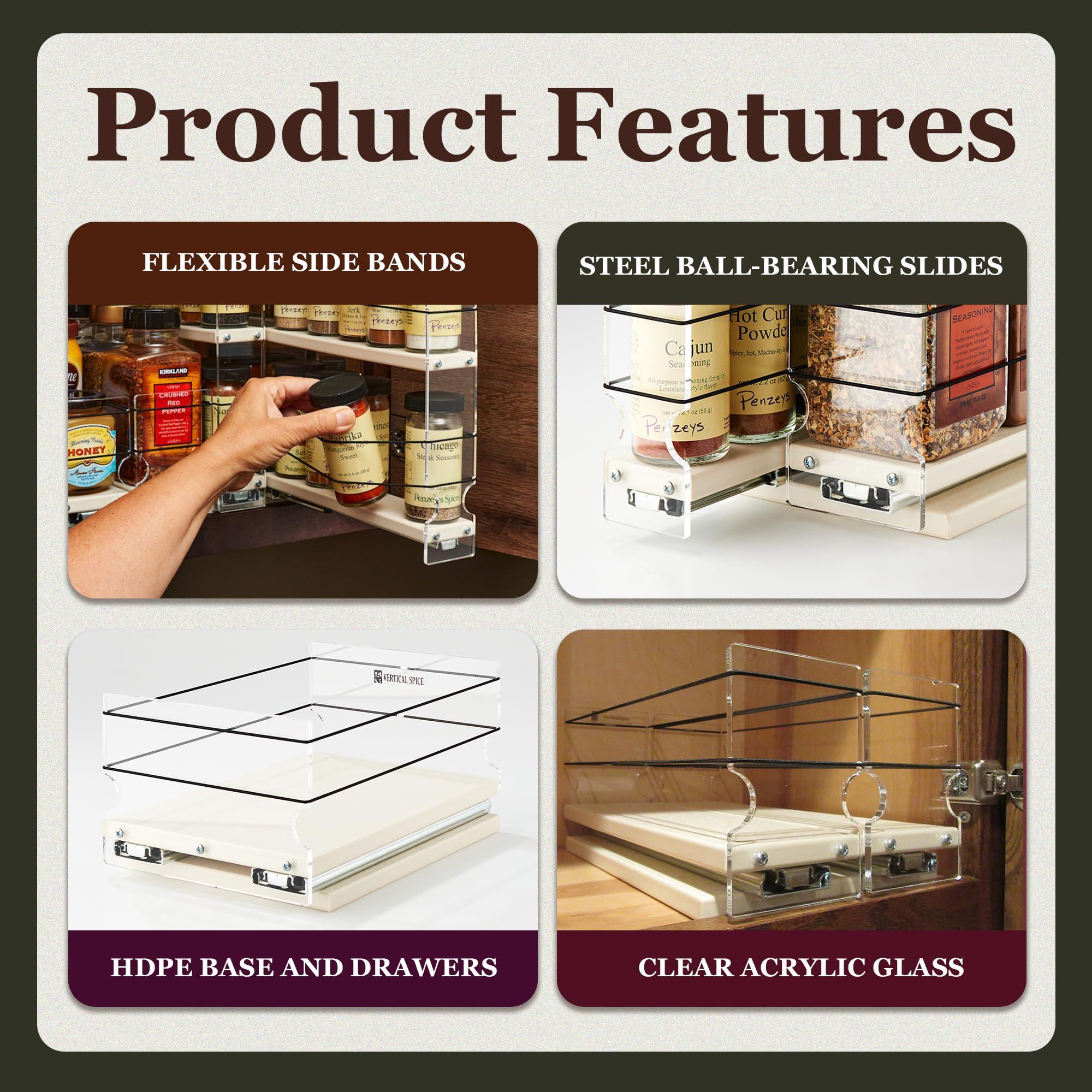 Vertical Spice Vertical Spice Cabinet Mounted Spice Rack Organizer - 3 Drawers,15 Reg. or 30 Half Sized Spice Jars - Pantry Organizers & Storage - Pullout Shelf for Kitchen Cupboard (6.9\"W x 5.0\'\'H x 10.6\"D, Cream)