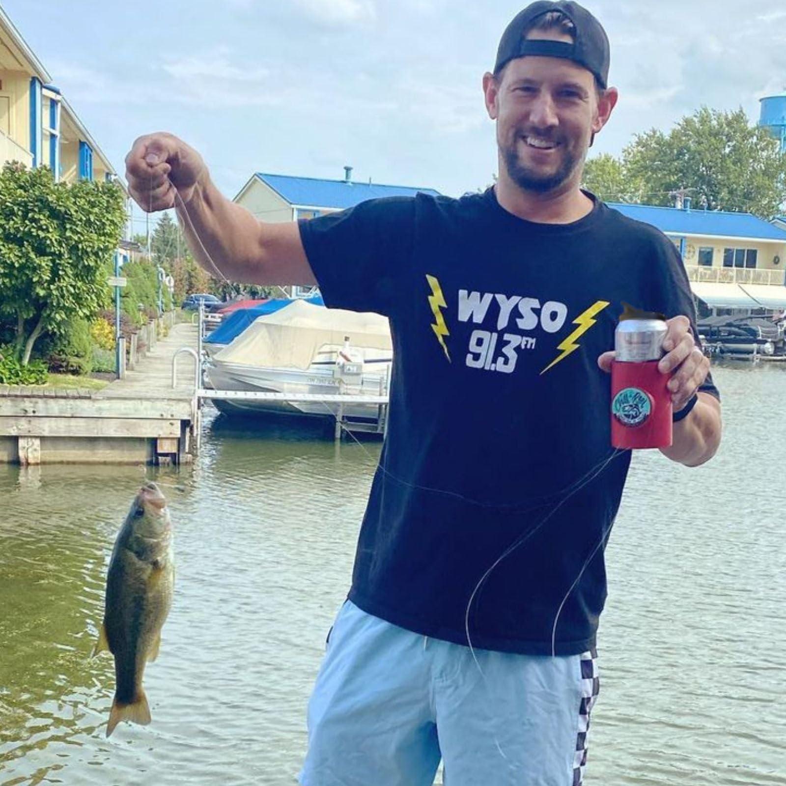 Chill-N-Reel Chill-N-Reel Fishing Can Cooler (from Shark Tank) | Hard Shell Drink Holder with Hand Line Reel Attached | Fits Standard Insulator Sleeves or Coozies | Unique Fun Fishing Gift (Crimson & Spill Guard)