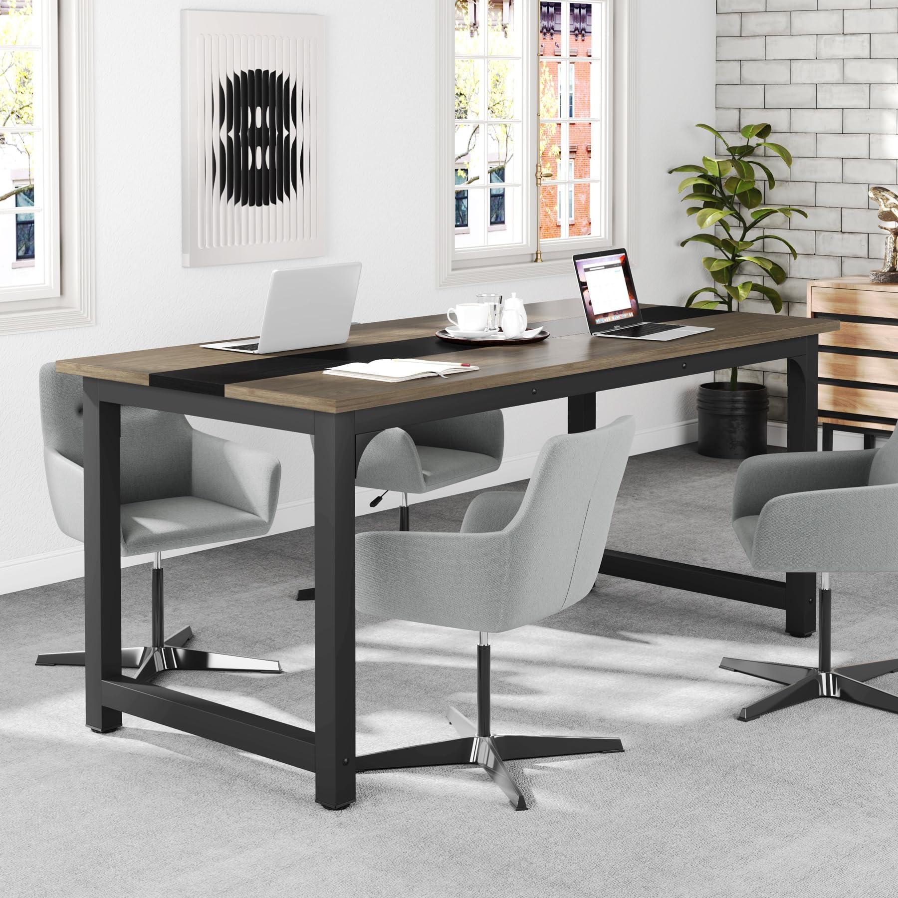 Tribesigns Tribesigns 70.8 Executive Desk, Large Office Computer Desk with Thicken Frame, Modern Simple Workstation Business Furniture for Home Office, Vintage Grey/Black