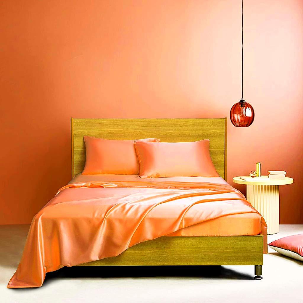 Hadi Bedding Company Satin Sheets Oversized Queen 6 Pieces Orange Sheet Set with 4 Pillowcases, Flat Sheet, 21\'\' Deep Fitted Sheet, Bedding Sheets for Hair & Skin