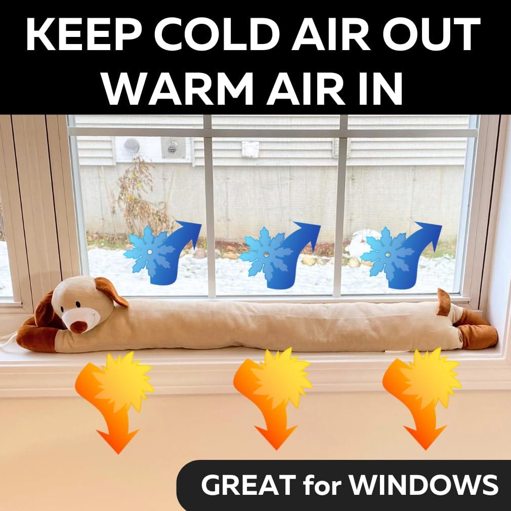 Evelots Evelots Under Door Dog Draft Stopper - Weighted - Keep Cold Air, Warm Air Out - Odor, Noise, Dust, Wind Blocker - Great for Window - Full 38 Inch Long - Heavy Duty Cute Puppy - Hanging Loops