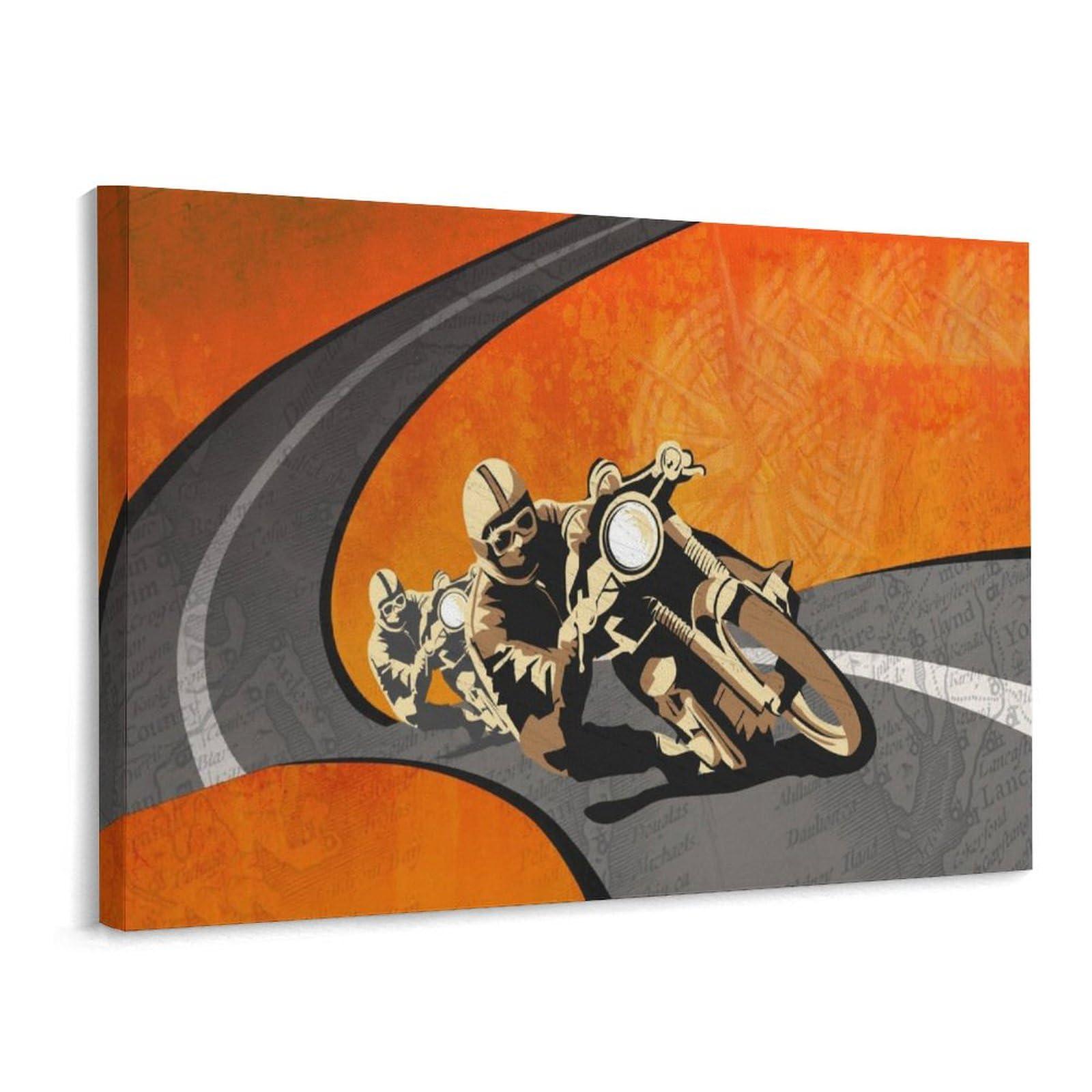 BEBUSH Art Idea Painting Poster Wall Decor Vintage Motorcycle Isle of Man Room Aesthetic Decor Canvas Wall Art Prints for Wall Decor Room Decor Bedroom Decor Gifts 8x10inch(20x26cm) Frame-style