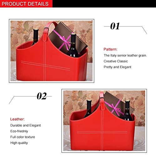 Viewlite Gift Basket Leather Storage Basket,MDF Structure Wine Flowers Fruits Magazine Holder Rack/Bins,with Top Handle for Holiday Presents Gifts Display (Middle, Red)