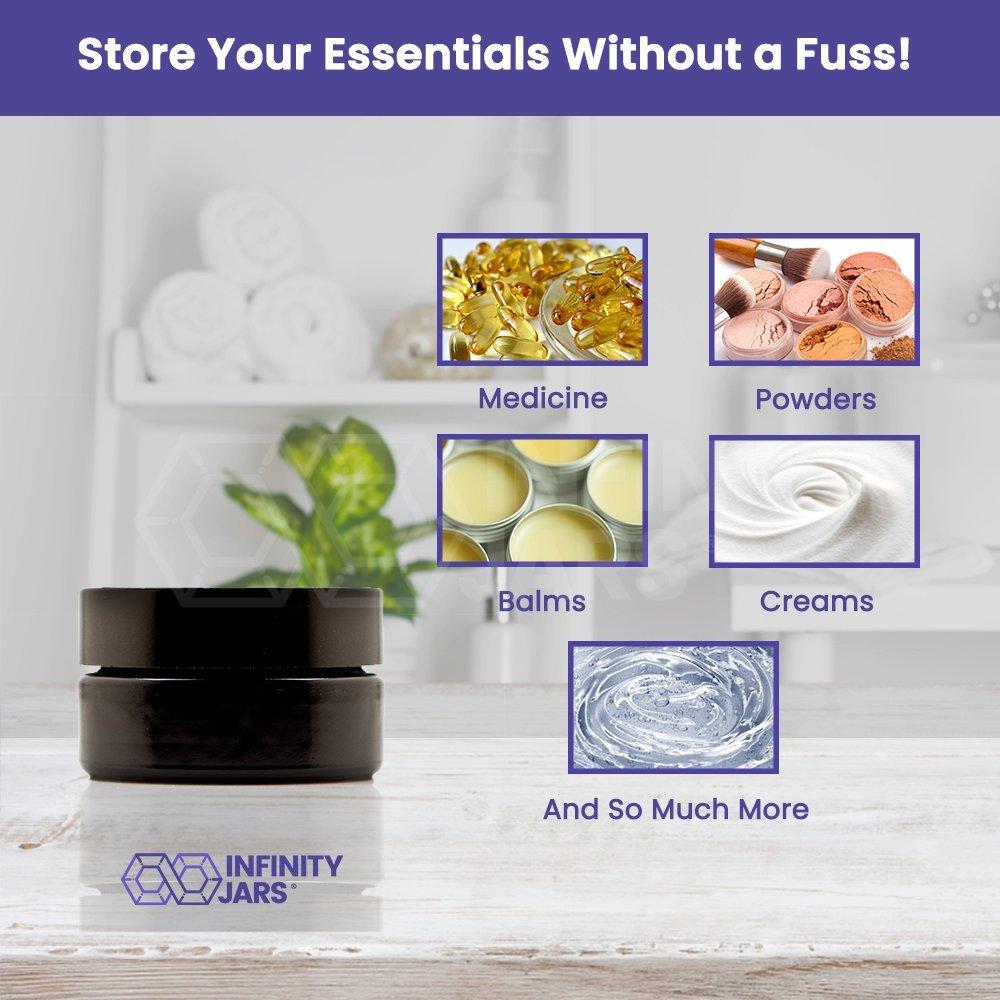 Infinity Jars Infinity Jars Screw Top Jar 30 Ml (1 fl oz) Black Ultraviolet Refillable Cosmetic Style Travel Bottles Glass Jar Empty Cosmetic Lotion Containers for DIY Beauty products, Creams or Ointment Sample