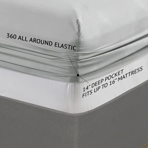 Comfort Spaces Comfort Spaces Coolmax Moisture Wicking Sheet Set Soft, Fade Resistant, All Elastic Deep Pocket Fits Up to 16" Mattress - Warm Weather Cooling Sheets for Night Sweats, Full, Grey, 4 Piece