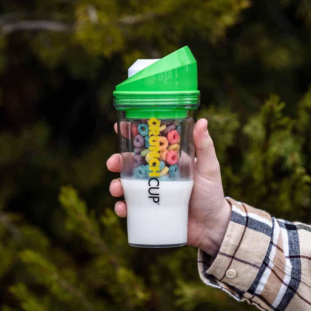 CRUNCHCUP CRUNCHCUP XL - Portable Plastic Cereal Cups for Breakfast On the Go, To Go Cereal and Milk Container for your favorite Breakfast Cereals, No Spoon or Bowl Required (Green)